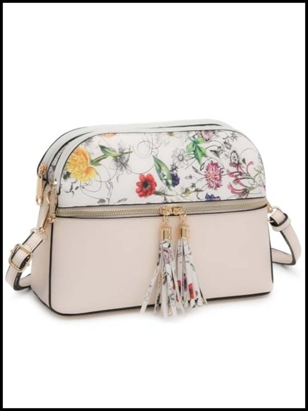Tassel Zipper Crossbody Shoulder Purse Vegan Leather Multi Pocket Bag